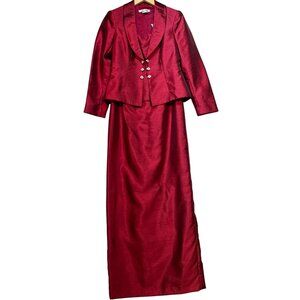 Michaelangelo Women's Formal 2 Pc Dress & Jacket Long Sleeve Size 4 Red Wedding